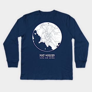 Port Moresby, Papua New Guinea City Map - Full Moon Kids Long Sleeve T-Shirt